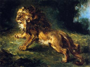 Lion Stalking Its Prey Artwork by Eugène Delacroix