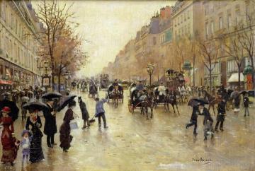 Boulevard Poissonniere in the Rain Artwork by Jean Georges Beraud