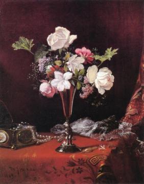 Mixed Flowers with a Box and Pearls Artwork by Martin Johnson Heade
