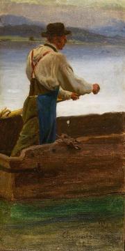 Man In A Rowboat Artwork by Hans Fredrik Gude