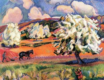 Landscape with Trees, Flowers and Peasant with Plough Artwork by Nicolas Tarkhoff