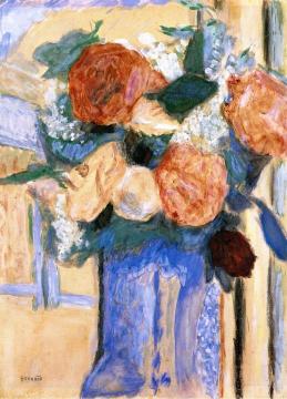 Bouquet of Peonies in a Blue Vase Artwork by Pierre Bonnard