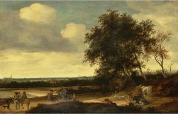 A landscape with cavaliers in the foreground, a church beyond Artwork by Jacob van Ruisdael