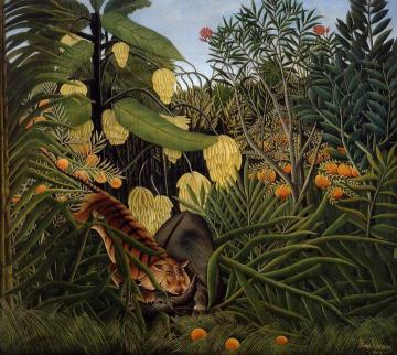 Fight Between A Tiger And A Buffalo Artwork by Henri Rousseau