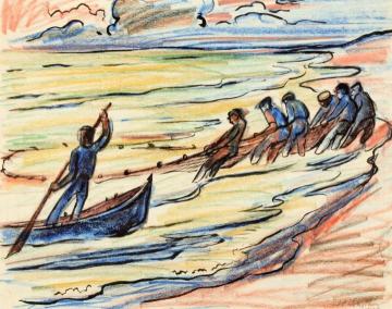 Fishermen Bringing in the Nets Artwork by Hermann Max Pechstein