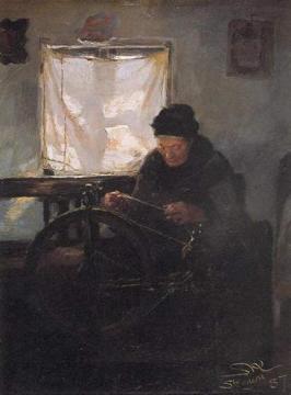 Old Woman at a Spinning Wheel Artwork by Peder Severin Kroyer