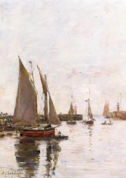 Trouville, the Jettys, High Tide Artwork by Eugène-Louis Boudin