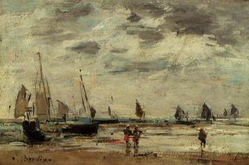 Berck, Jetty and Sailing Boats at Low Tide Artwork by Eugène-Louis Boudin