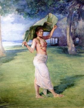 Sivá Coming from Bath, Carrying Banana Leaf Artwork by John La Farge
