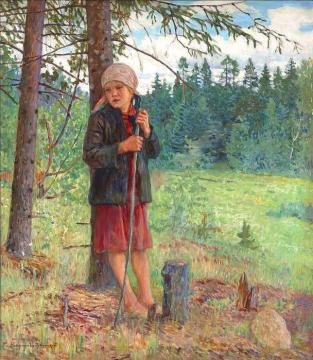 Girl in a Wood Artwork by Nikolai Petrovich Bogdanov-belsky