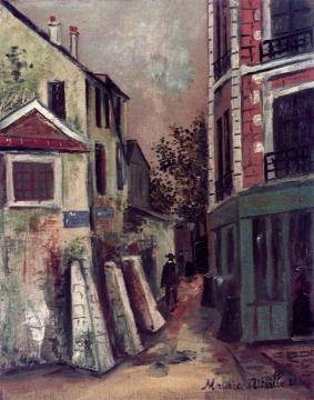 La belle Gabrielle et la rue Saint-Vincent Artwork by Maurice Utrillo
