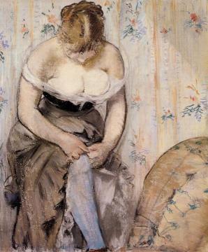 Woman Fastening Her Garter Artwork by Edouard Manet