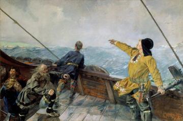 Leif Eriksson Sights Land in America Artwork by Christian Krohg
