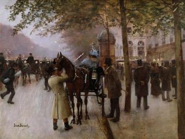 The Boulevards, Evening in Front of the Cafe Napolitain Artwork by Jean Georges Beraud