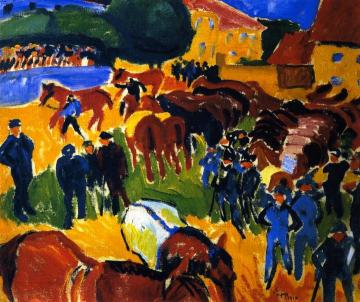 The Horse Market in Moritzburg Artwork by Hermann Max Pechstein