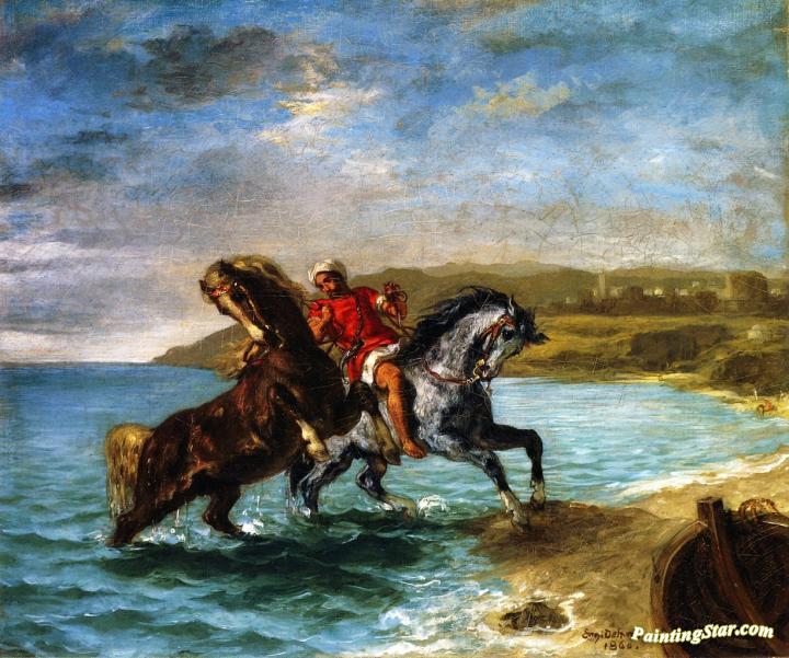 Horses Coming Out of the Sea Artwork by Eugène Delacroix