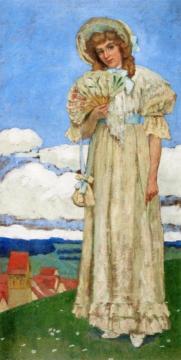 Young Lady with Fan Artwork by Sigismund Righini