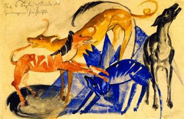 The Four Companion Dogs of Prince Jussuff Artwork by Franz Marc