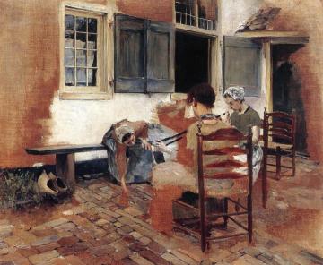 Dutch Courtyard Scene: Study For Venetian Bead Stringers Artwork by Robert Frederick Blum