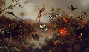 Tropical Landscape with Ten Hummingbirds Artwork by Martin Johnson Heade