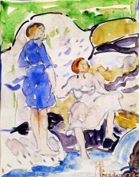 Two Girls by a Waterfall Artwork by Maurice Prendergast