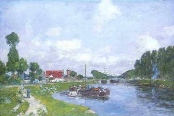 Barges on the Canal, Saint-Valery-sur-Somme Artwork by Eugène-Louis Boudin