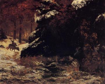 Deer in the Snow Artwork by Gustave Courbet
