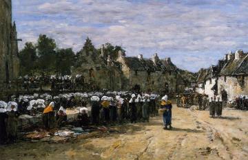 The Market at Landerneau Artwork by Eugène-Louis Boudin