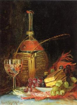 Still Life with Grapes, Cake and Botle of Wine Artwork by Claude Raguet Hirst