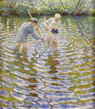 Boys Fishing Artwork by Nikolai Petrovich Bogdanov-belsky