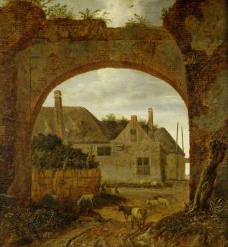 Farm Buildings Seen Through An Archway Artwork by Jan van der Heyden