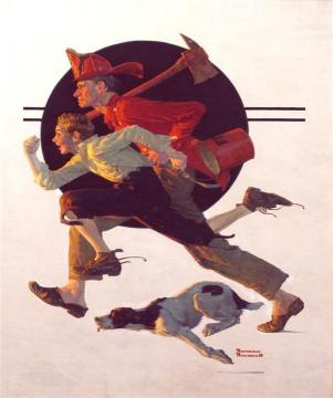 Fire Rescue Artwork by Norman Rockwell
