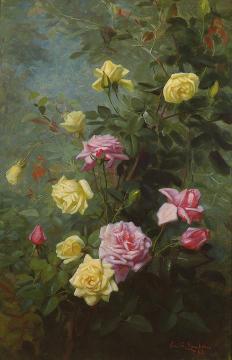 Yellow And Pink Roses Artwork by George Cochran Lambdin