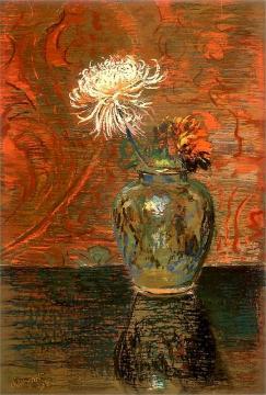 Chrysanthemums in a Vase Artwork by Leon Jan Wyczolkowski