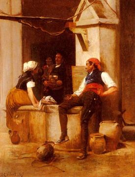 Chatting by the Fountain Artwork by Jehan Georges Vibert