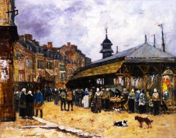 Market at Trouville Artwork by Eugène-Louis Boudin