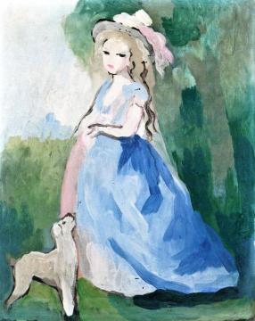 Standing Woman with Her Dog Artwork by Marie Laurencin