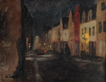 Street in Dieppe, Night Artwork by Fritz Thaulow