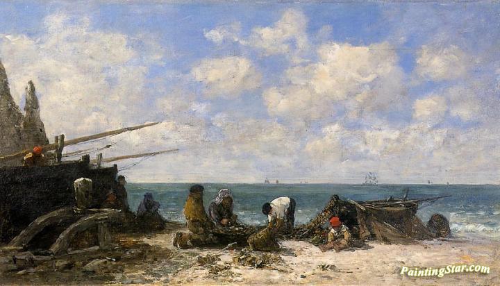 Etretat: Fishermen on the Beach Artwork by Eugène-Louis Boudin
