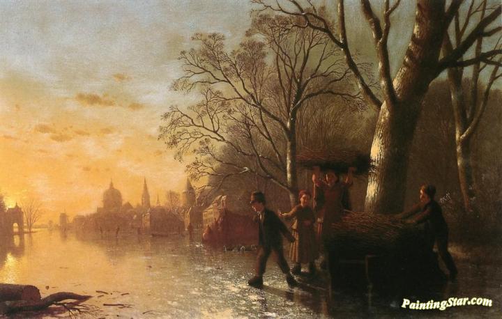 Children Gathering Kindling Wood Artwork by Johann Mongles Culverhouse