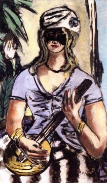 Girl With Banjo And Mask Artwork by Max Beckmann