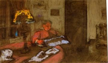 Madame Vuillard Reading a Newspaper Artwork by Edouard Vuillard