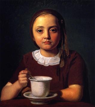 Portrait Of A Little Girl, Elise Købke, With A Cup In Front Of Her Artwork by Constantin Hansen