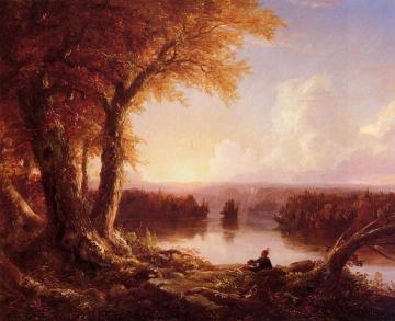 Indian at Sunset Artwork by Thomas Cole