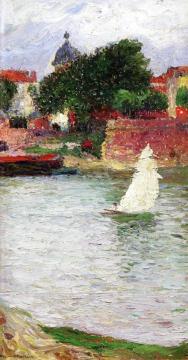 Voilier sur la Garonne devant l'Église Saint-Pierre à Toulouse Artwork by Henri Martin