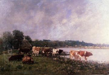 Cows on the Banks of the Touques Artwork by Eugène-Louis Boudin