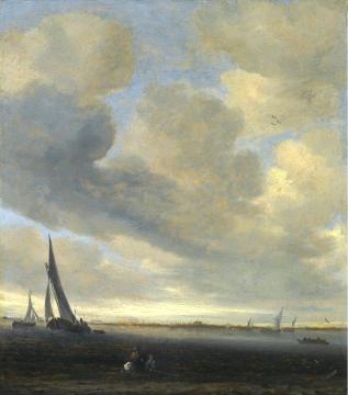 An Estuary Scene with a view of Haarlem beyond Artwork by Salomon van Ruysdael