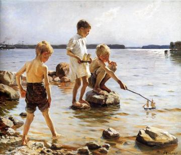 Boys Playing At The Beach Artwork by Albert Edelfelt