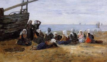 Berck, Group of Fishwomen Seated on the Beach Artwork by Eugène-Louis Boudin