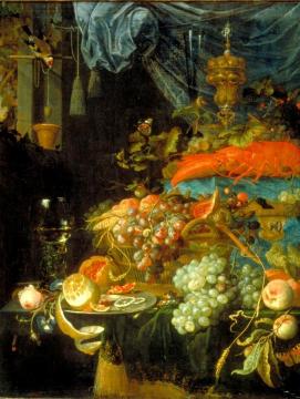 Still life with fruit and a goldfinch Artwork by Abraham Mignon